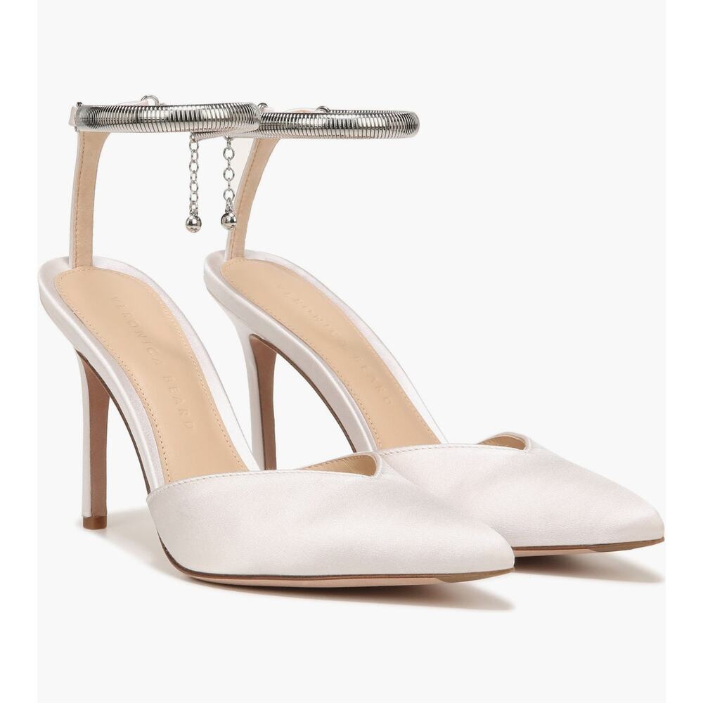 Veronica Beard ivory Lisa Chain Ankle Strap Pointed Toe Pump size 10